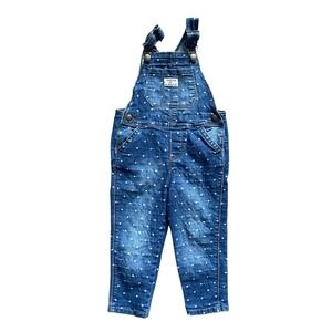 OshKosh B'gosh Overalls Toddler 3T Blue Polka Dot Stretch Denim EUC